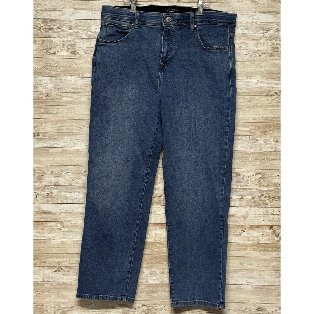 Curve Appeal Comfort Waist High Rise Straight Womens Jeans Size 14/32 Med Wash